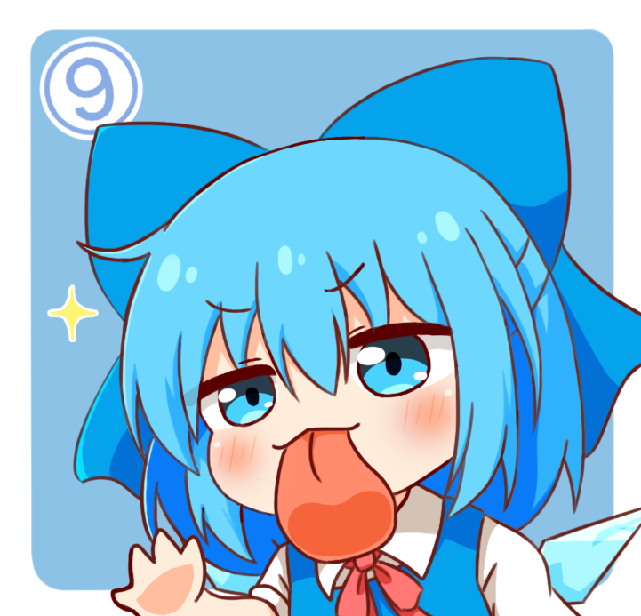 1girl, blue_bow, blue_dress, blue_eyes, blue_hair, blush, bow, chibi