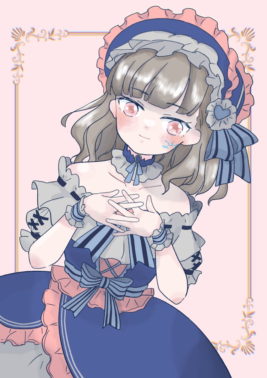 1girl, aizawa_kazuha, aizawa_kazuha_(cosplay), alternate_color, assault_lily, bare_shoulders, black_hair, blue_bow