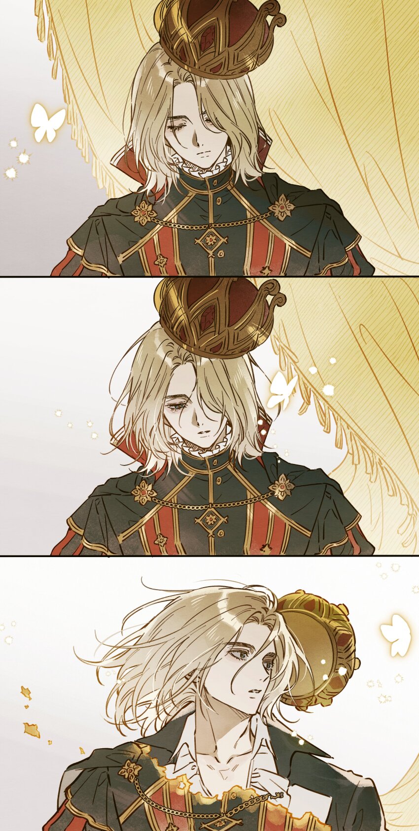 1boy, absurdres, androgynous, blonde_hair, blue_eyes, closed_eyes, closed_mouth, collarbone