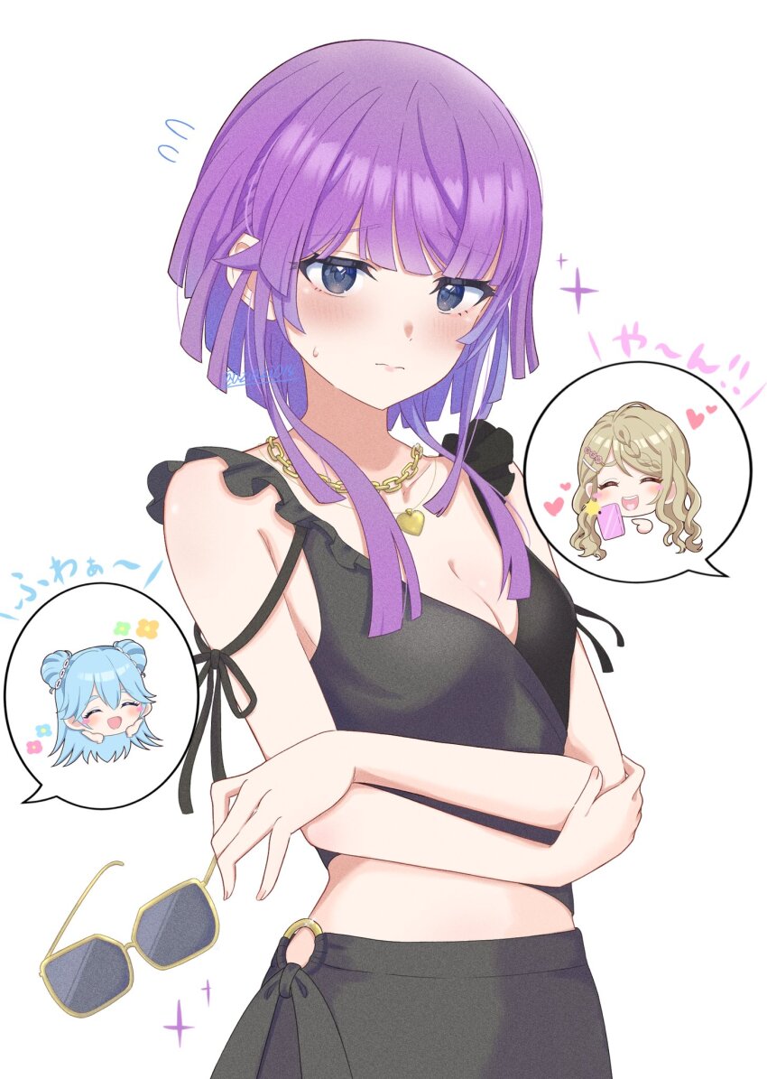 3girls, agarie_nagi, aqua_hair, aziazi014, bikini, black_bikini, blue_eyes, braid