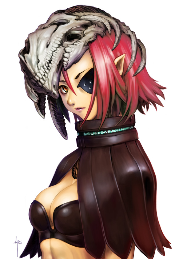 1girl, breasts, cleavage, eyepatch, fantasy, female_focus, kometani_hisanobu, original