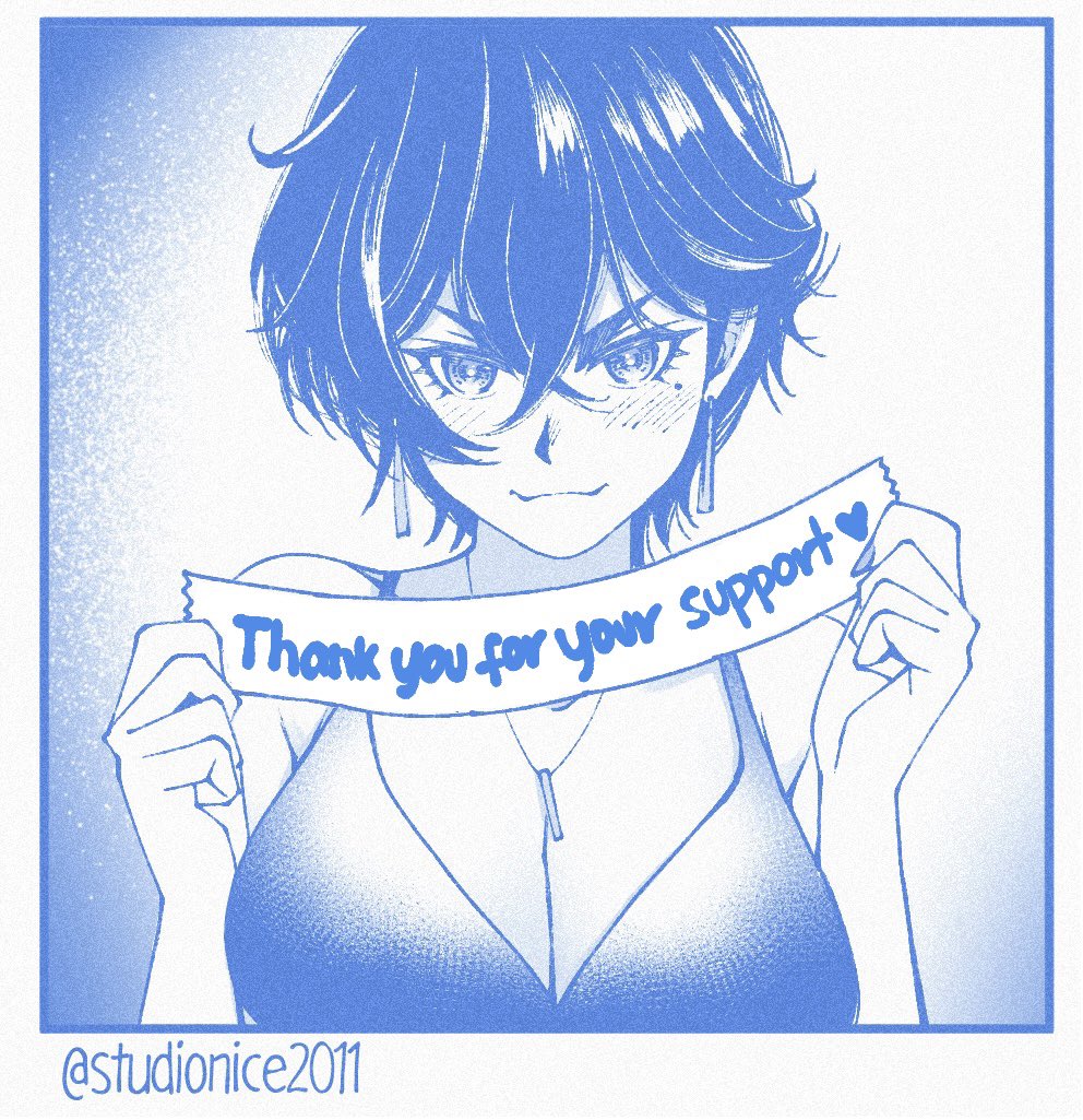 1girl, anna_ayasaki, blue_theme, blush, breasts, cleavage, closed_mouth, collarbone