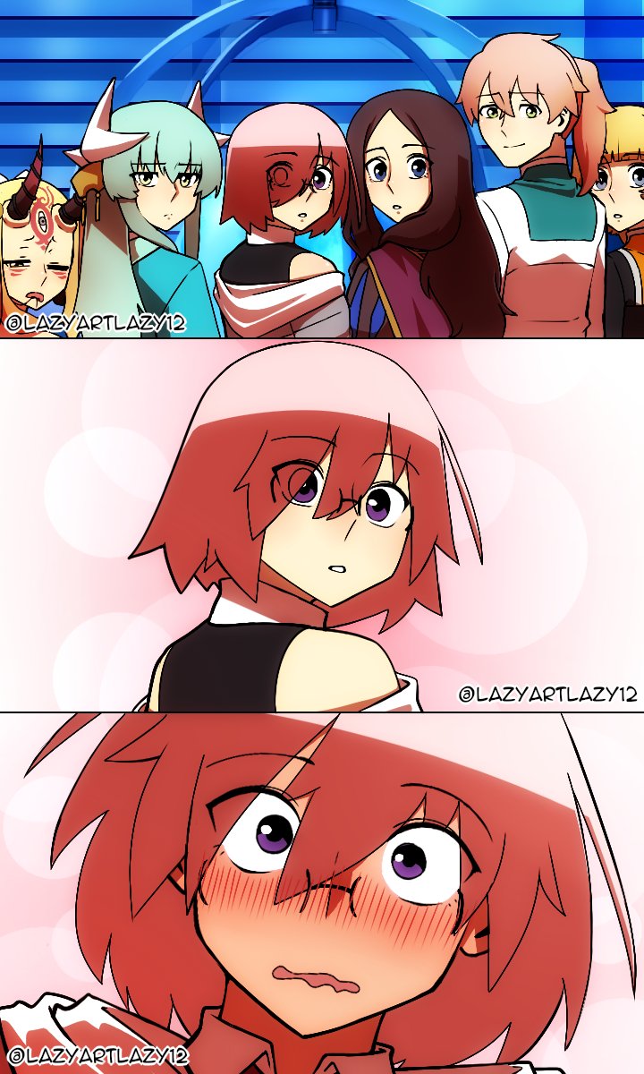 1boy, 5girls, blonde_hair, blue_eyes, blush, brown_hair, chaldea_security_organization, chaldea_uniform