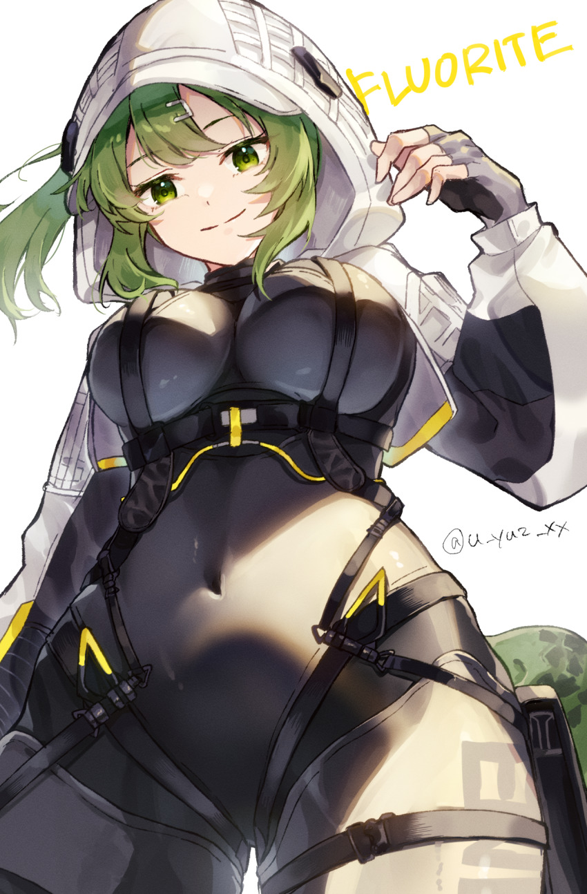 1girl, arknights, arknights:_endfield, artist_name, black_bodysuit, black_gloves, bodysuit, breasts