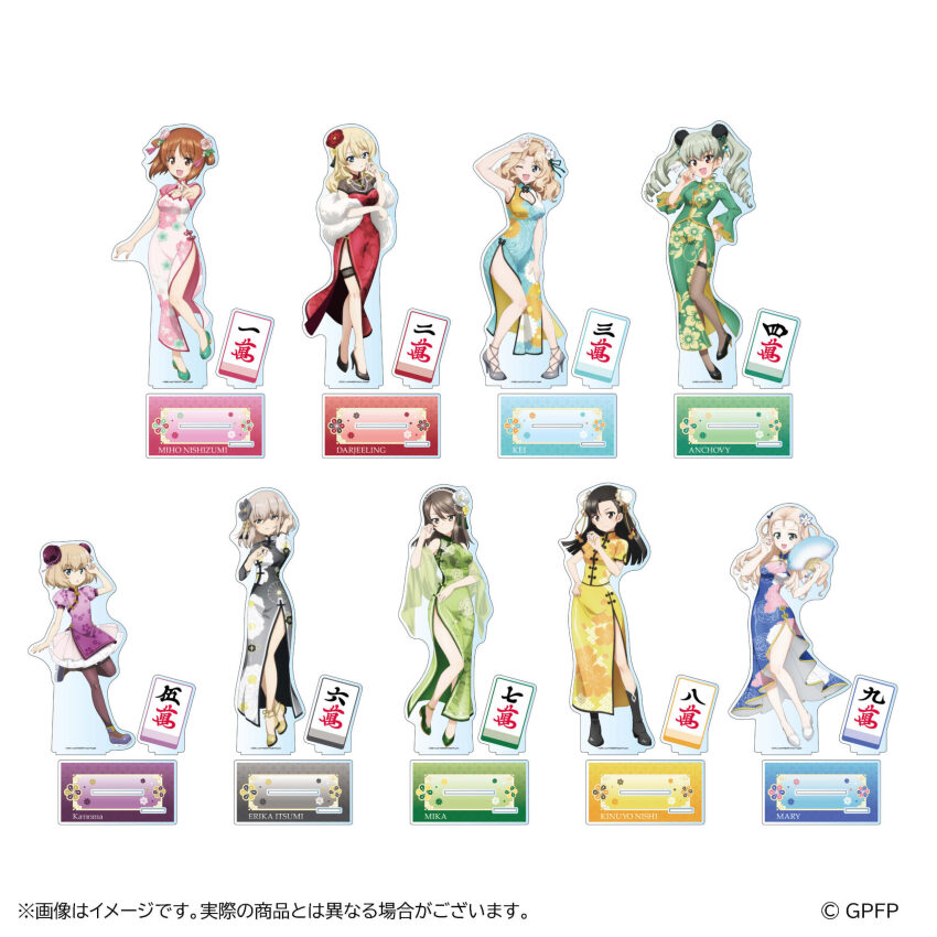 6+girls, absurdres, acrylic_stand_(medium), adjusting_hair, alternate_hairstyle, anchovy_(girls_und_panzer), asymmetrical_bangs, bare_arms