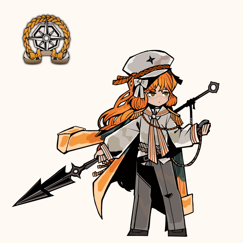 absurdres, coat, coat_on_shoulders, commentary_request, e.g.o_(project_moon), hair_ribbon, harpoon, hat