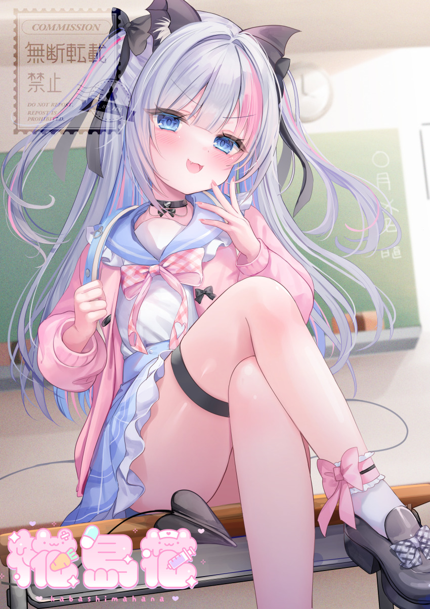 1girl, absurdres, animal_ears, ankle_bow, ankle_ribbon, artist_logo, artist_name, black_bow