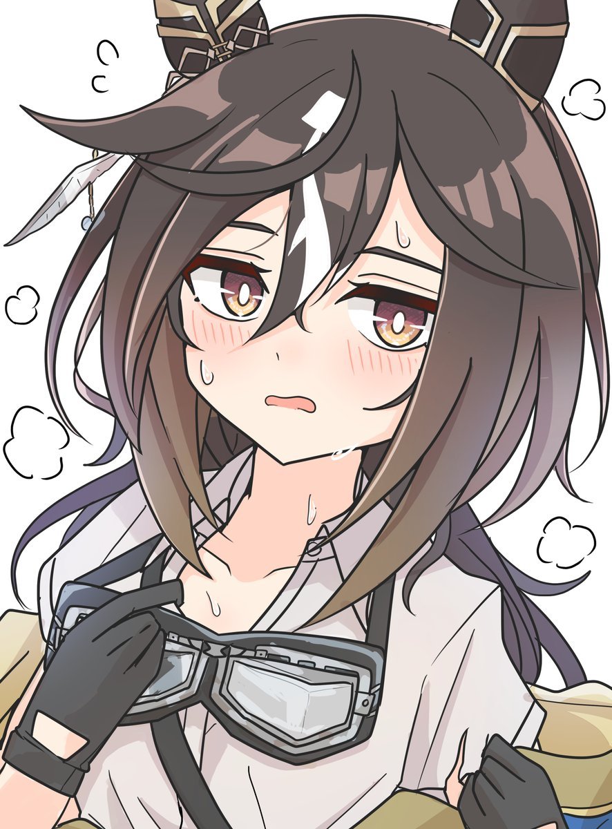 1girl, animal_ears, arnolddayo, black_gloves, black_hair, blush, brown_eyes, brown_hair
