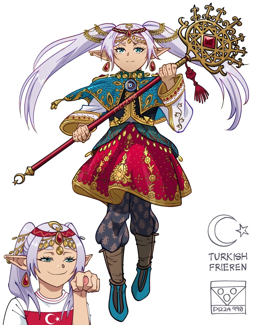 1girl, absurdres, alternate_costume, black_vest, blue_capelet, blue_eyes, blue_pants, blue_shoes