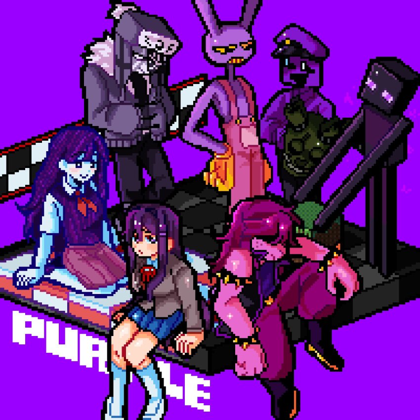 1other, 3boys, 3girls, 9aaaalt29, ankle_boots, arm_at_side, arm_support, armlet