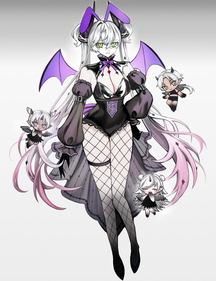 4girls, alternate_costume, animal_ears, black_hands, body_markings, breasts, cleavage, closed_eyes