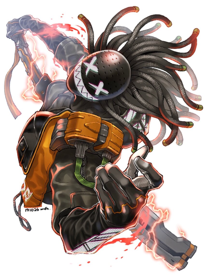 1boy, astral_chain, cropped_torso, electricity, from_above, gloves, hand_up, highres