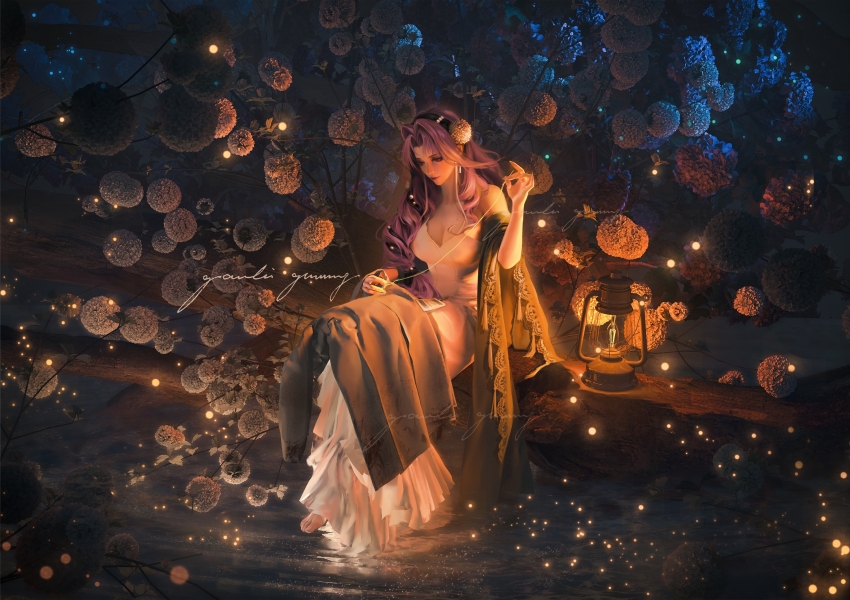 1girl, absurdres, artist_name, barefoot, black_hairband, black_jacket, breasts, cleavage