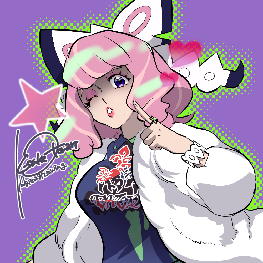 1girl, bow, bracelet, breasts, collared_shirt, drill_hair, drill_sidelocks, dynamax_band