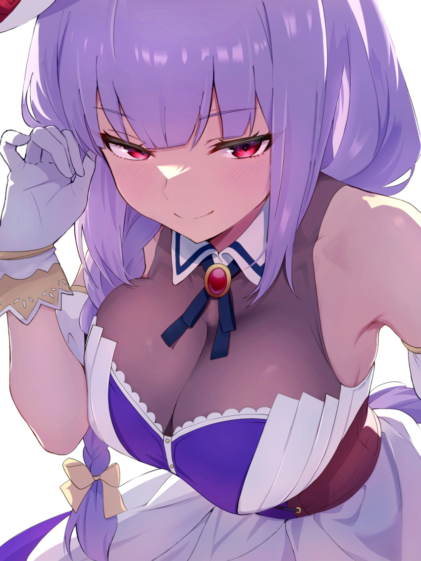 1girl, amenu_415, animal_ears, bare_shoulders, blunt_bangs, braid, breasts, cleavage