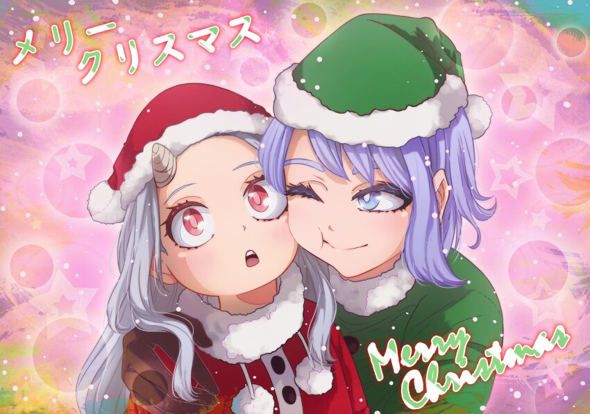 2girls, absurdres, blue_eyes, blue_hair, boku_no_hero_academia, child, christmas, eri_(boku_no_hero_academia)