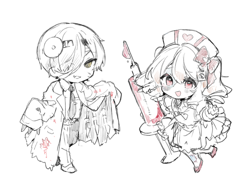 1boy, 1girl, :d, blood, blood_on_clothes, blush, bow, brown_eyes