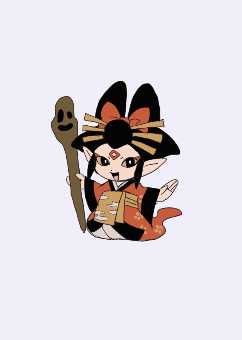 1girl, black_hair, cgr9z, colored_sclera, commentary_request, datehyogo, facial_mark, forehead_mark