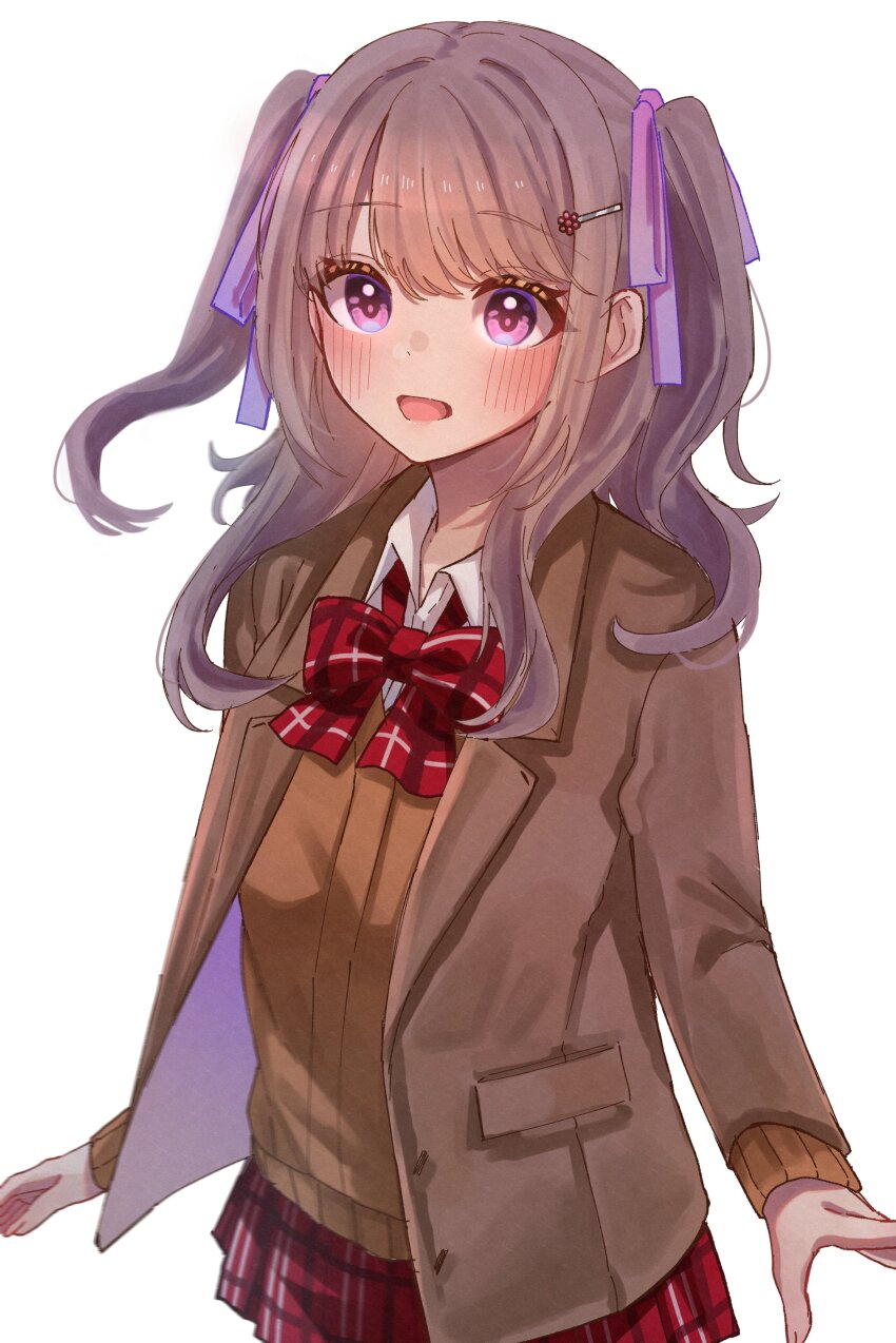 1girl, absurdres, blazer, bow, bowtie, brown_hair, brown_jacket, brown_vest