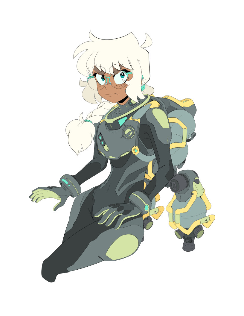 bodysuit, bsfs, commander_rab_(layer_industries), glasses, janine_flores, jetpack, mecha_pilot_suit, ponytail