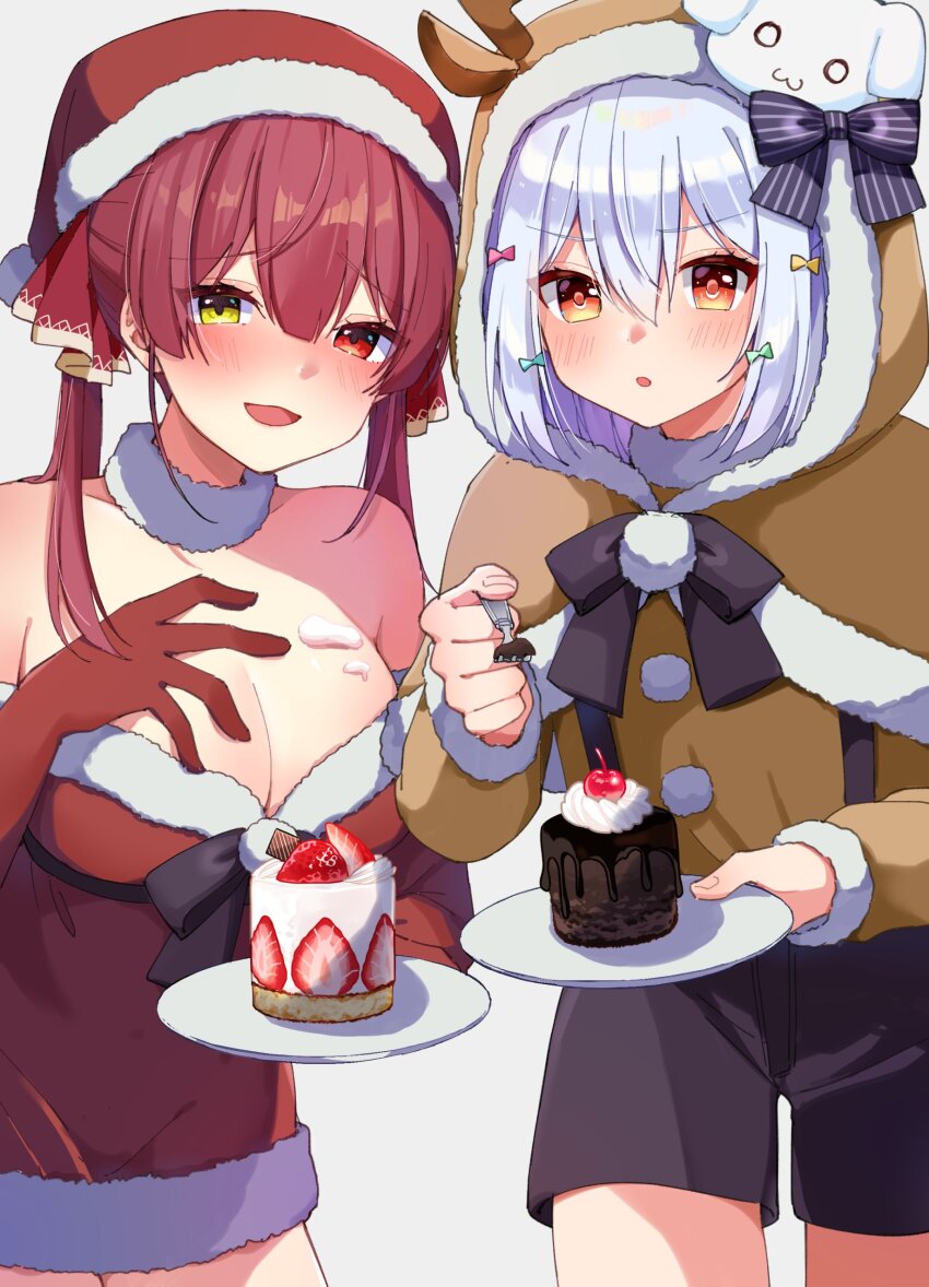 1boy, 1girl, absurdres, alternate_costume, animal_costume, animal_hood, anmi_ilust, black_shorts