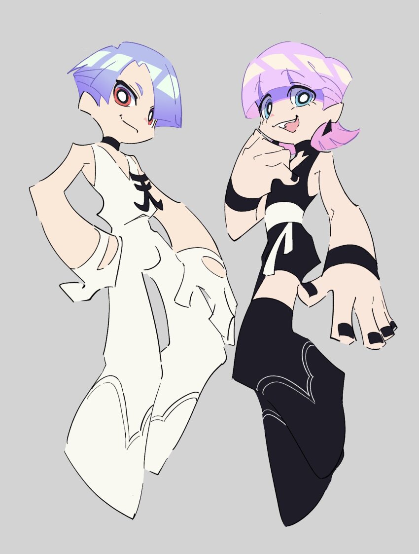 2boys, bb_zatta, black_nails, blue_eyes, blunt_bangs, choker, closed_mouth, earrings