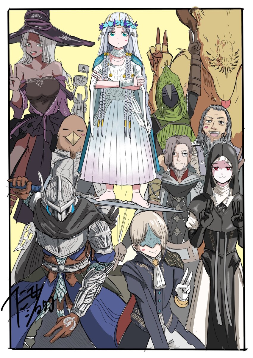 animal_head, beard, bird_boy, black_skin, blindfold_mask, blue_surcoat, brother_and_sister, colored_eyelashes