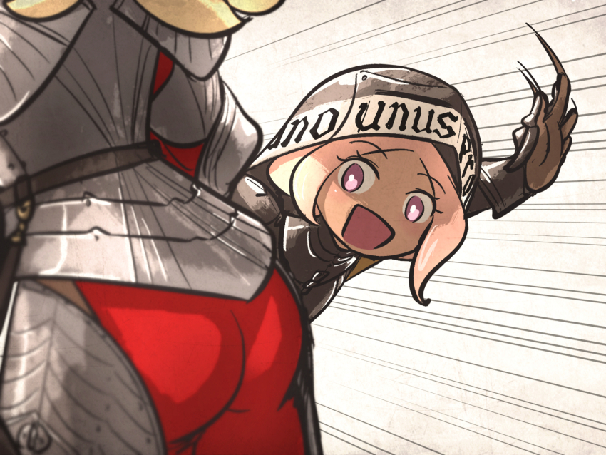 2girls, armor, ass, blonde_hair, breastplate, commentary, ebenholz_(ironlily), emphasis_lines