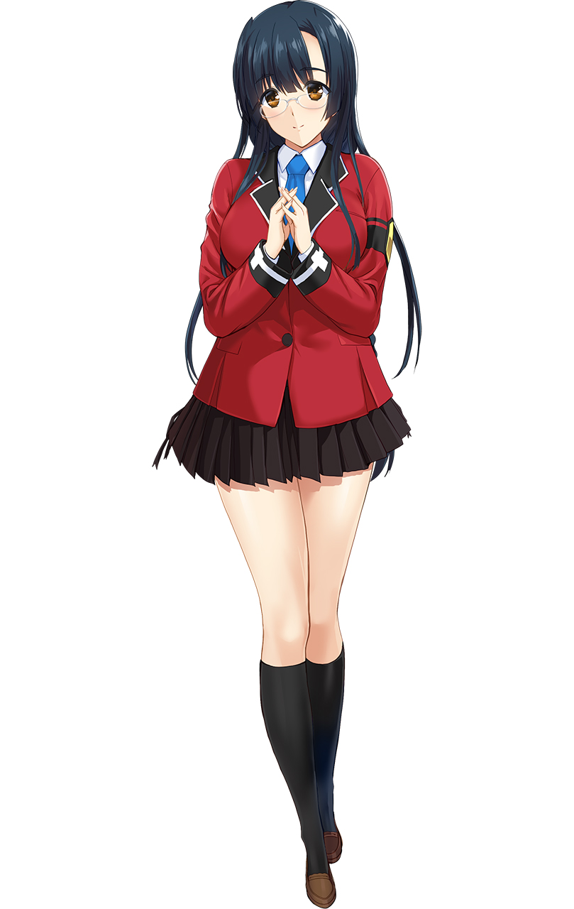 1girl, bare_legs, black_hair, black_skirt, blazer, blue_necktie, breasts, brown_eyes