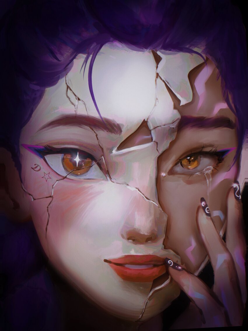 1girl, absurdres, commentary, cracked_kawaii_mask, cracked_mask, dannyisonfiree, english_commentary, facial_mark