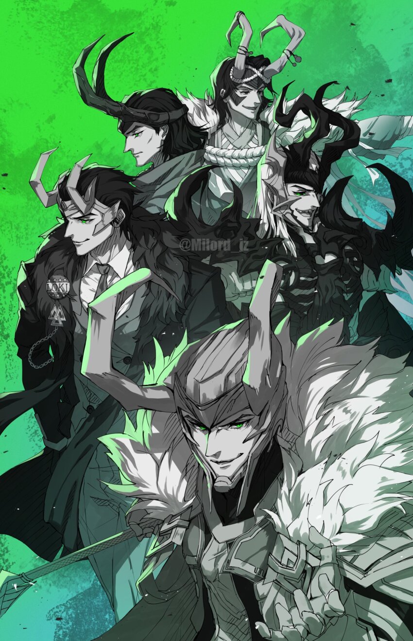 1boy, armor, black_sclera, buttons, cape, character_name, colored_sclera, commentary_request