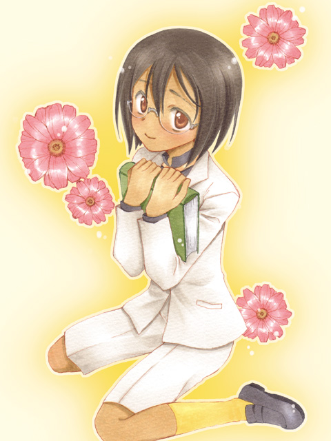 1boy, book, brown_hair, commentary_request, dark-skinned_male, dark_skin, dente, element_hunters