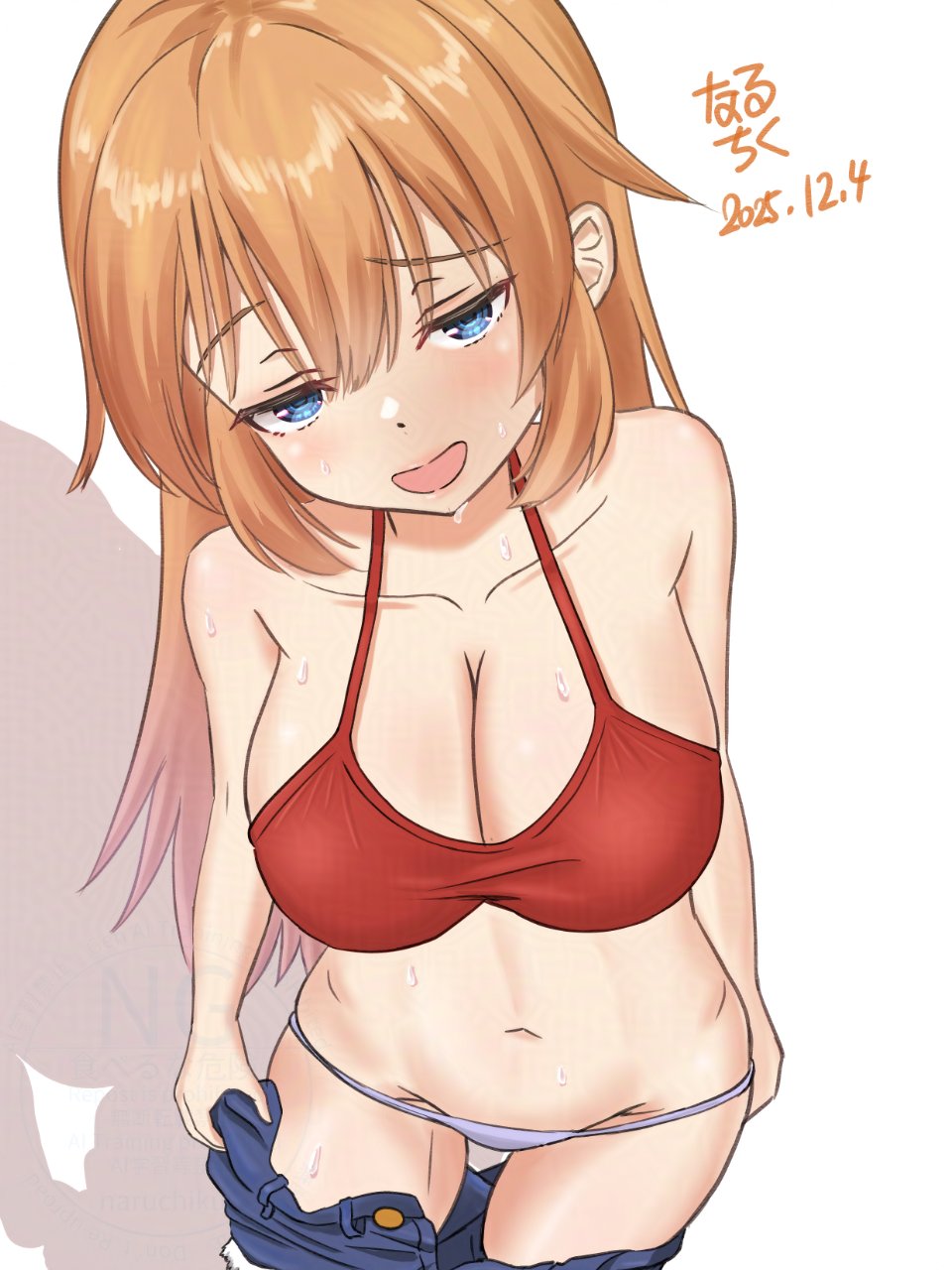 1girl, bikini, blue_eyes, blush, breasts, charlotte_e._yeager, collarbone, commentary_request