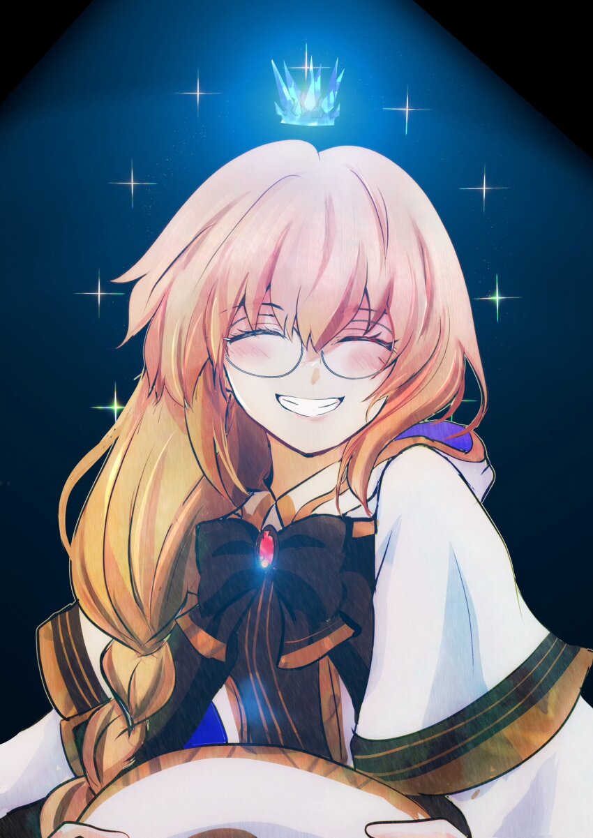 1girl, aesc_(fate), aesc_(rain_witch)_(fate), black_bow, blonde_hair, bow, braid, coccorope