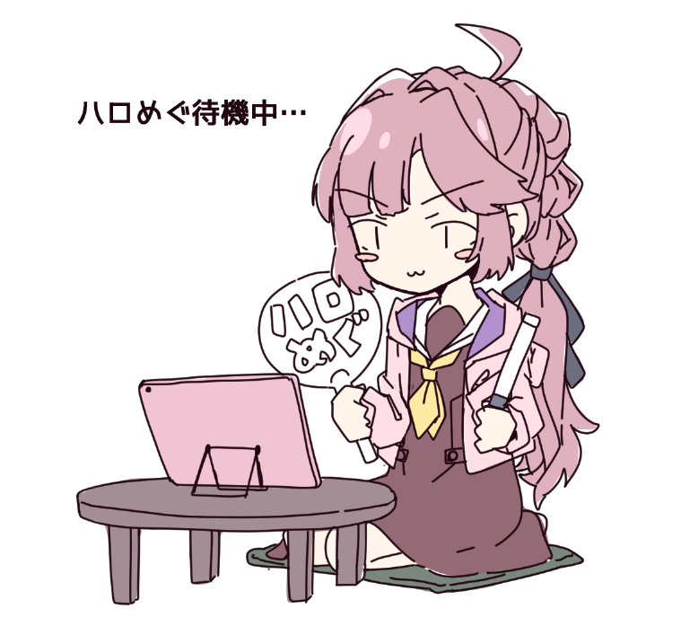 1girl, :3, ahoge, anyoji_hime, blush_stickers, brown_dress, closed_mouth, deformed