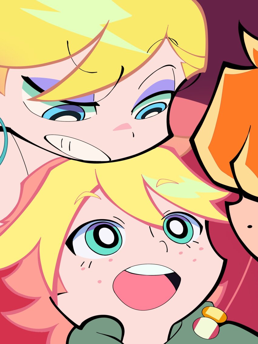 1girl, 2boys, angel, blonde_hair, blue_eyes, brief_(psg), couch, couple