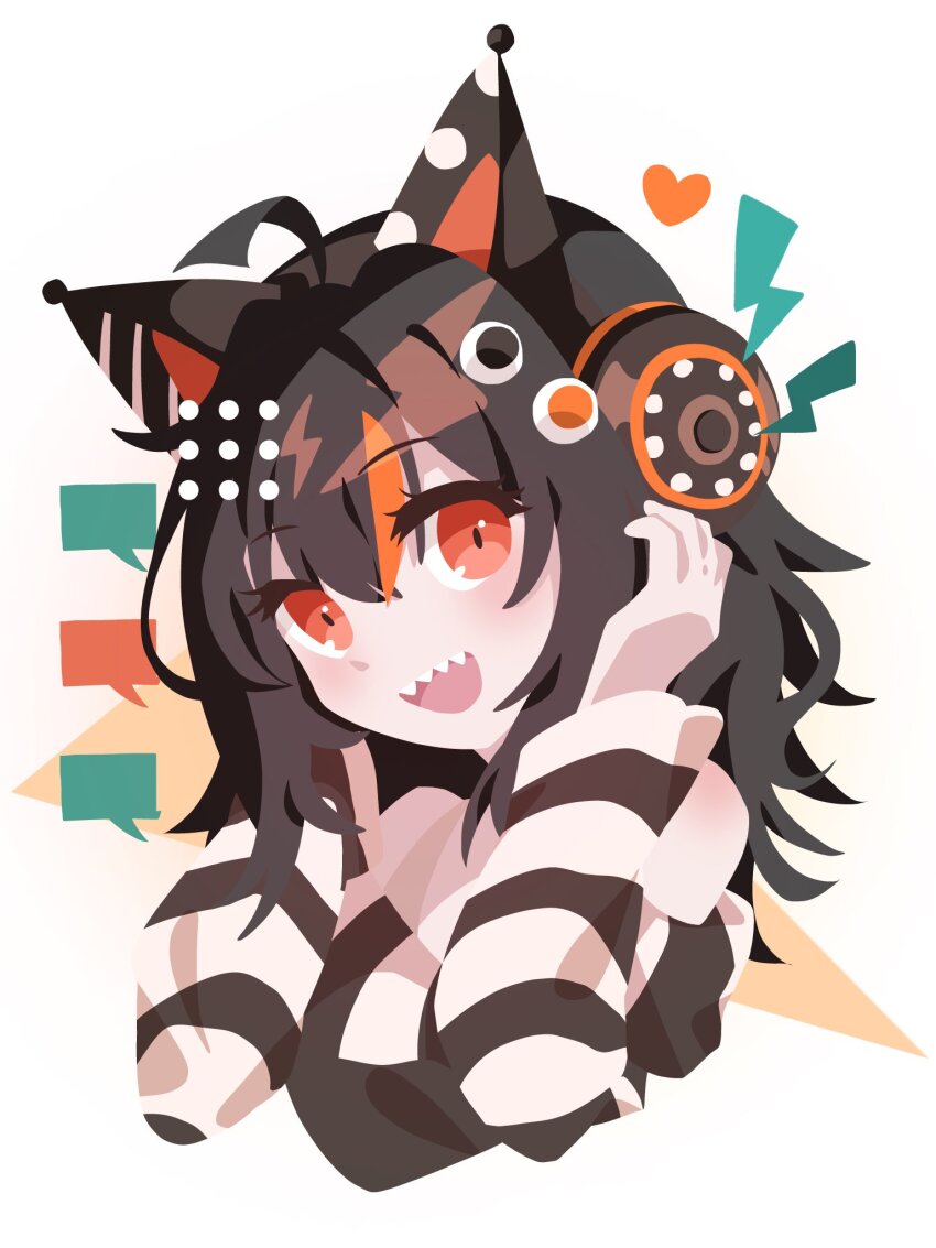 1girl, :d, ahoge, animal_ear_headphones, animal_ears, black_hair, cat_ear_headphones, cat_ears