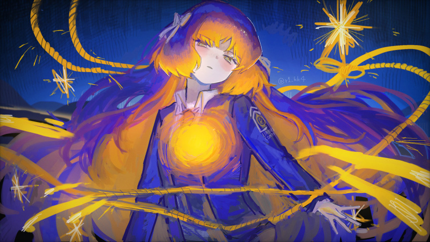 1girl, arms_at_sides, blue_background, blush, collared_shirt, compass_(mili), dress_shirt, duo_chromatic