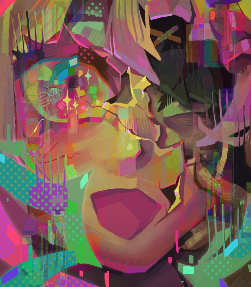 1girl, :d, ame-chan_(needy_girl_overdose), black_hair, blonde_hair, blunt_bangs, chouzetsusaikawa_tenshi-chan, close-up