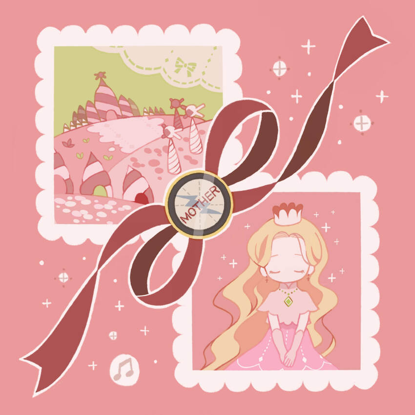 1girl, blonde_hair, closed_eyes, commentary_request, copyright_name, crown, dress, franklin_badge