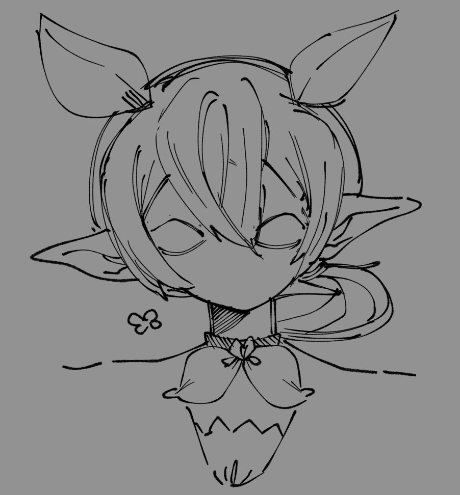 1girl, bad_id, bad_twitter_id, blank_eyes, fairy_minion_(grimms_notes), greyscale, grimms_notes, hair_between_eyes