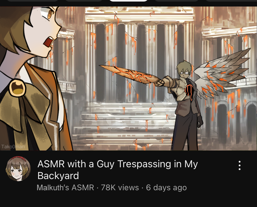 1boy, 1girl, angry, armor, artist_name, bow, bowtie, brown_bow, brown_bowtie, brown_eyes, brown_gloves, brown_hair, brown_jacket, brown_pants, brown_wings, closed_mouth, commentary, e.g.o_(project_moon), english_commentary, glasses, gloves, holding, holding_sword, holding_weapon, jacket, library_of_ruina, malkuth_(project_moon), open_mouth, pants, philip_(project_moon), pointing_melee_weapon, project_moon, single_wing, sword, tako0mari, waxen_pinion_(e.g.o), weapon, wings, youtube