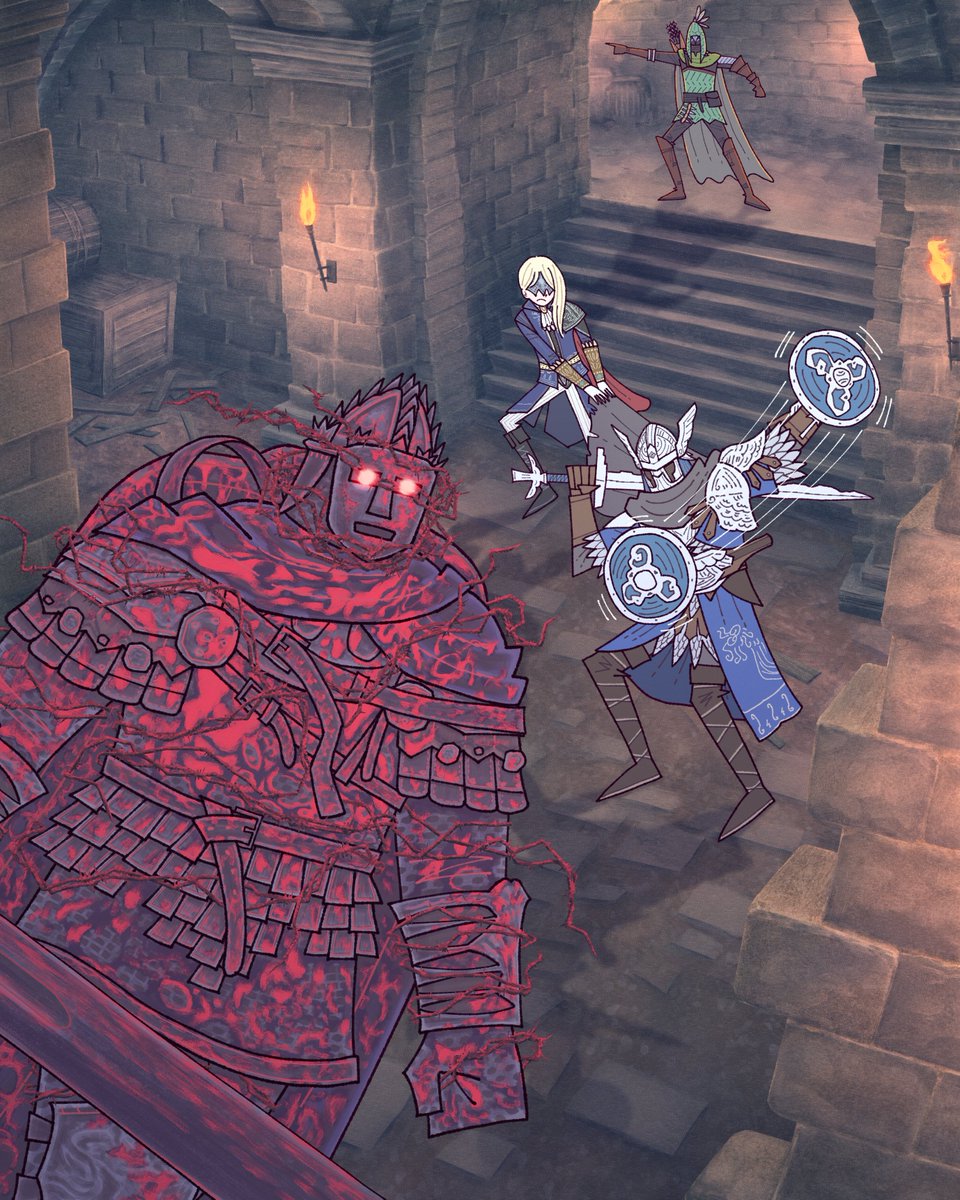 1girl, 3boys, armor, ascot, bell_bearing_hunter_(elden_ring), bibuo, blindfold_mask, blue_surcoat