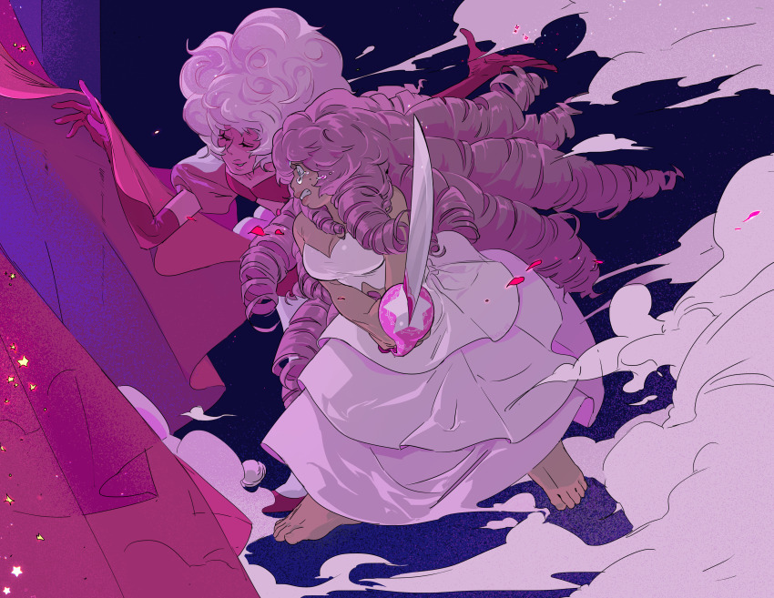 2girls, absurdres, barefoot, blue_eyes, breasts, cleavage, closed_eyes, clothing_cutout