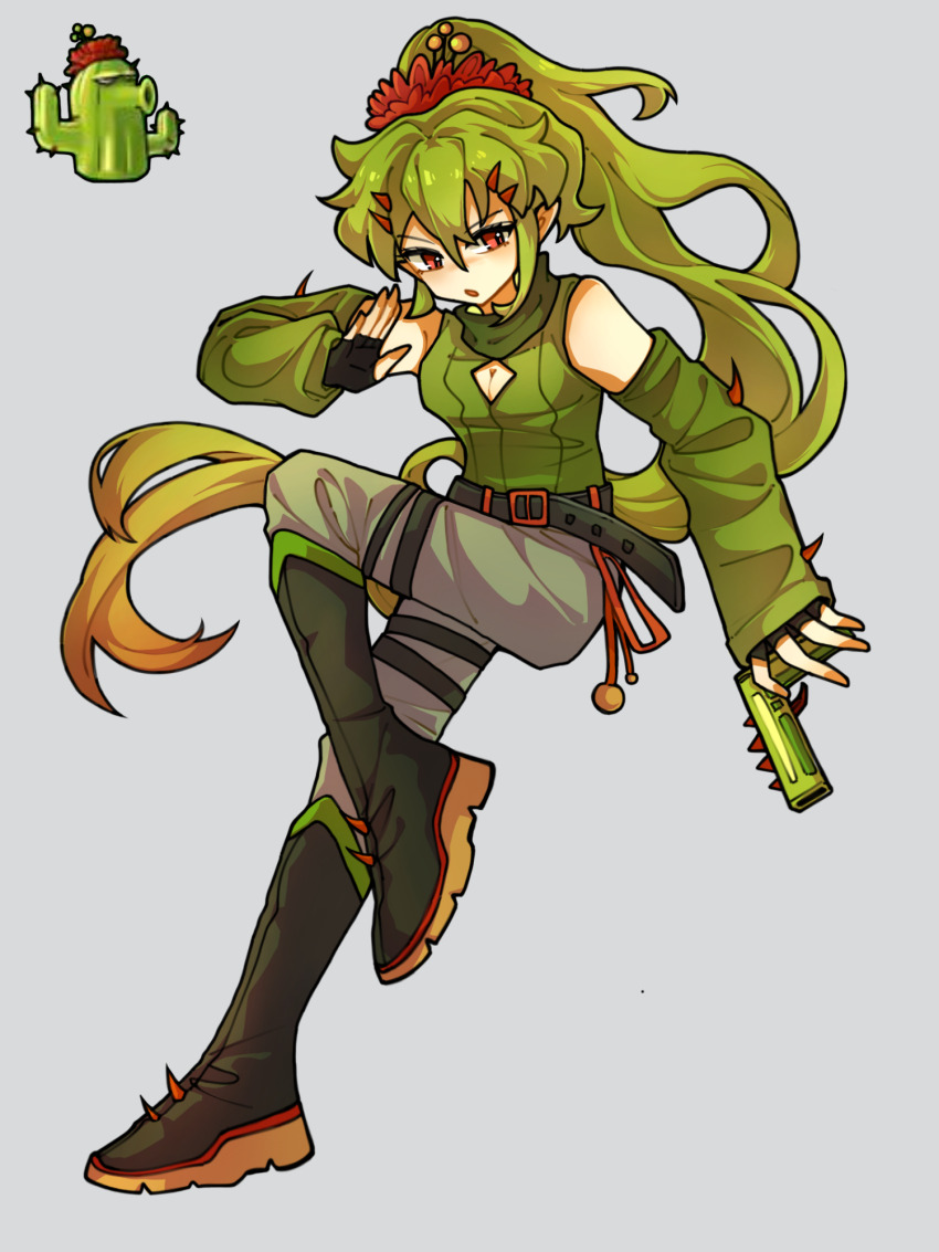 1girl, :o, arm_at_side, artistic_error, bare_shoulders, belt, black_belt, black_boots