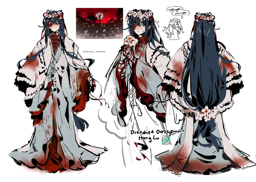 :|, absurdres, alternate_costume, aqua_eyes, aqua_hanfu, aqua_robe, bandage_over_one_eye, bandaged_hand