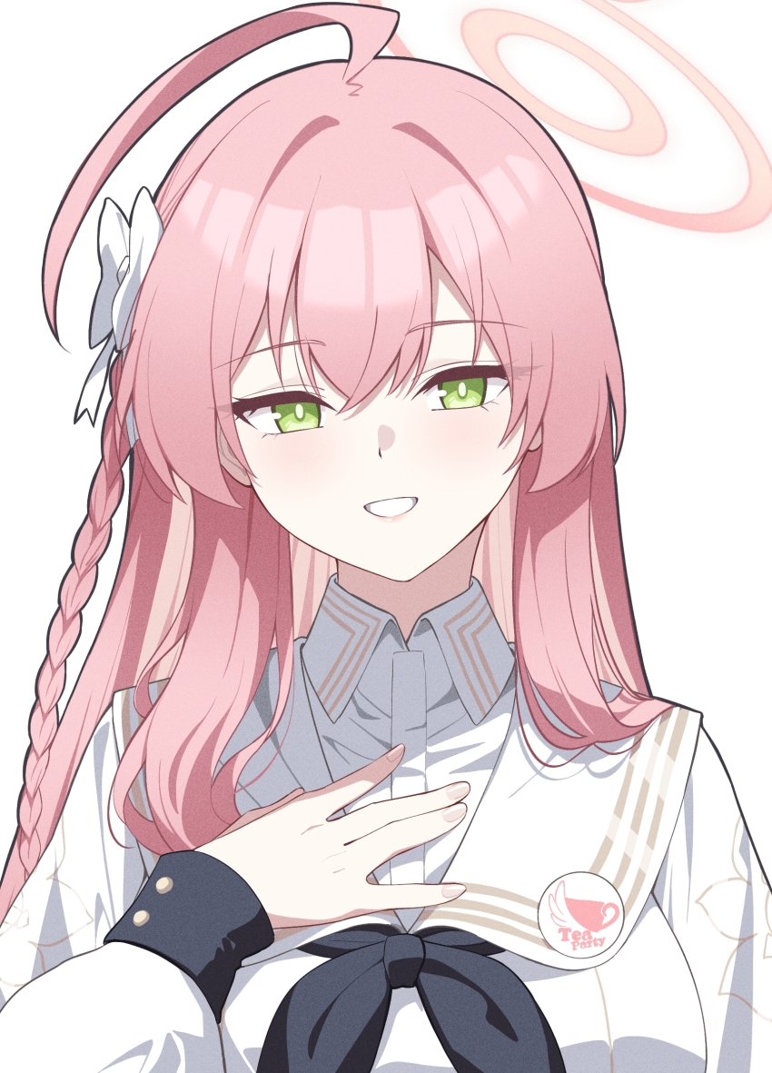 1girl, ahoge, black_neckerchief, blue_archive, bow, braid, commentary_request, cosplay