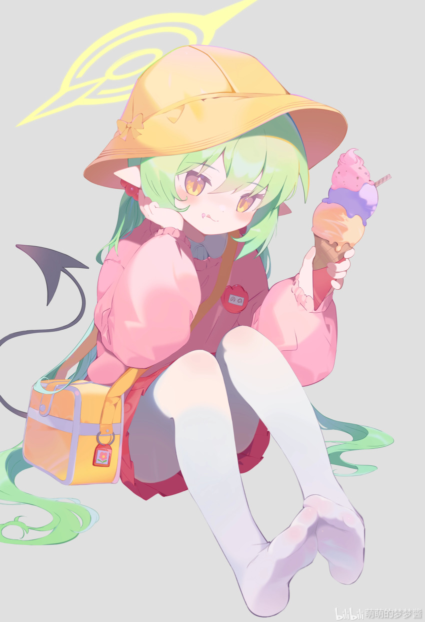 1girl, :q, absurdres, alternate_costume, bag, bilibili_logo, black_tail, blue_archive