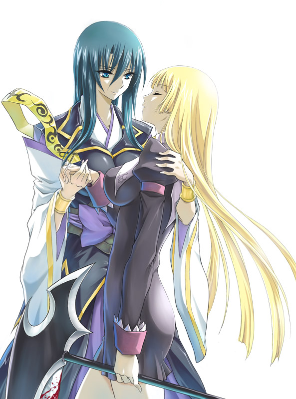 2girls, blonde_hair, blue_hair, closed_eyes, fujimaru_(kinakomucch), holding_hands, holding, josei_nyoshou, kurusu_himeko, long_hair, manamiya_chikane, multiple_girls, nun, zettai_shoujo_seiiki_amnesian