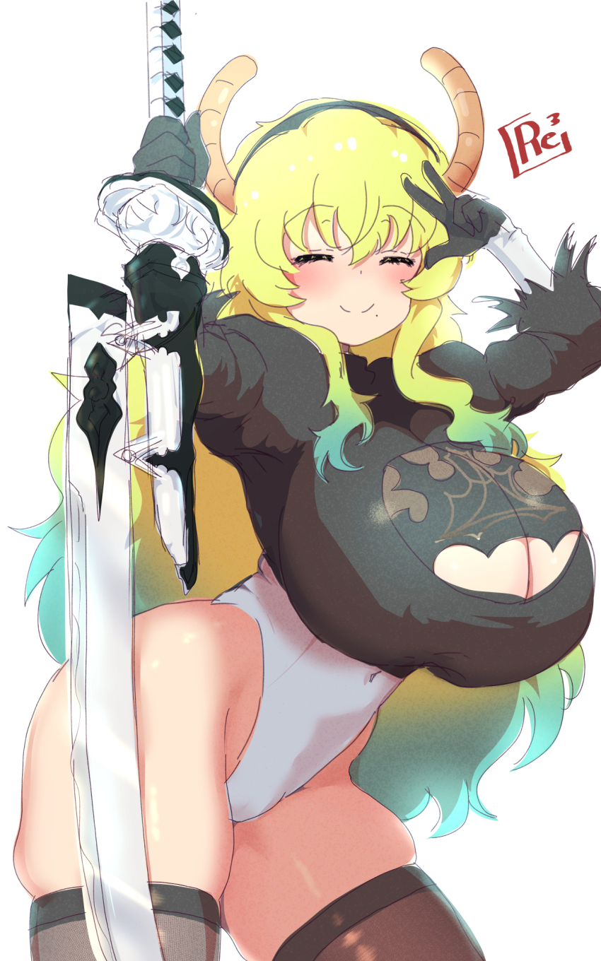 1girl, 2b_(nier:automata), 2b_(nier:automata)_(cosplay), black_shirt, black_thighhighs, blonde_hair, blush, breasts